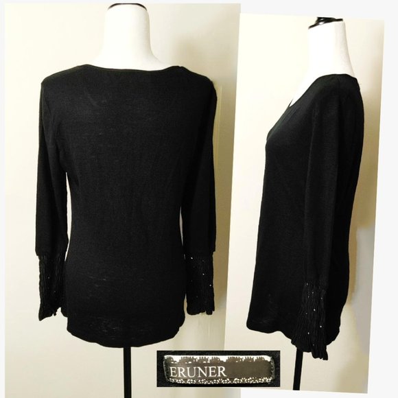 ERUNER 2-pc Set Black Tunic Long Sleeved Round Neck w/ matching Scarf M-L - Picture 4 of 15